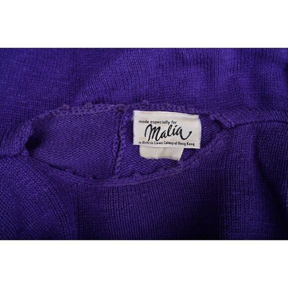 Vintage Malia Womens Silk Sweater Size M Purple Knit 70's-80's Hong Kong - Picture 6 of 6